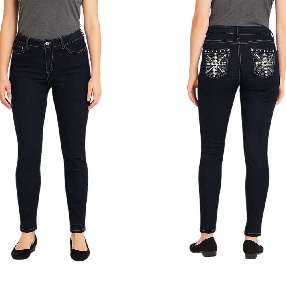 U-Cute Jeans Dark Blue Denim Silver‎ Embellished Skinny Jeans Juniors Size 5 New